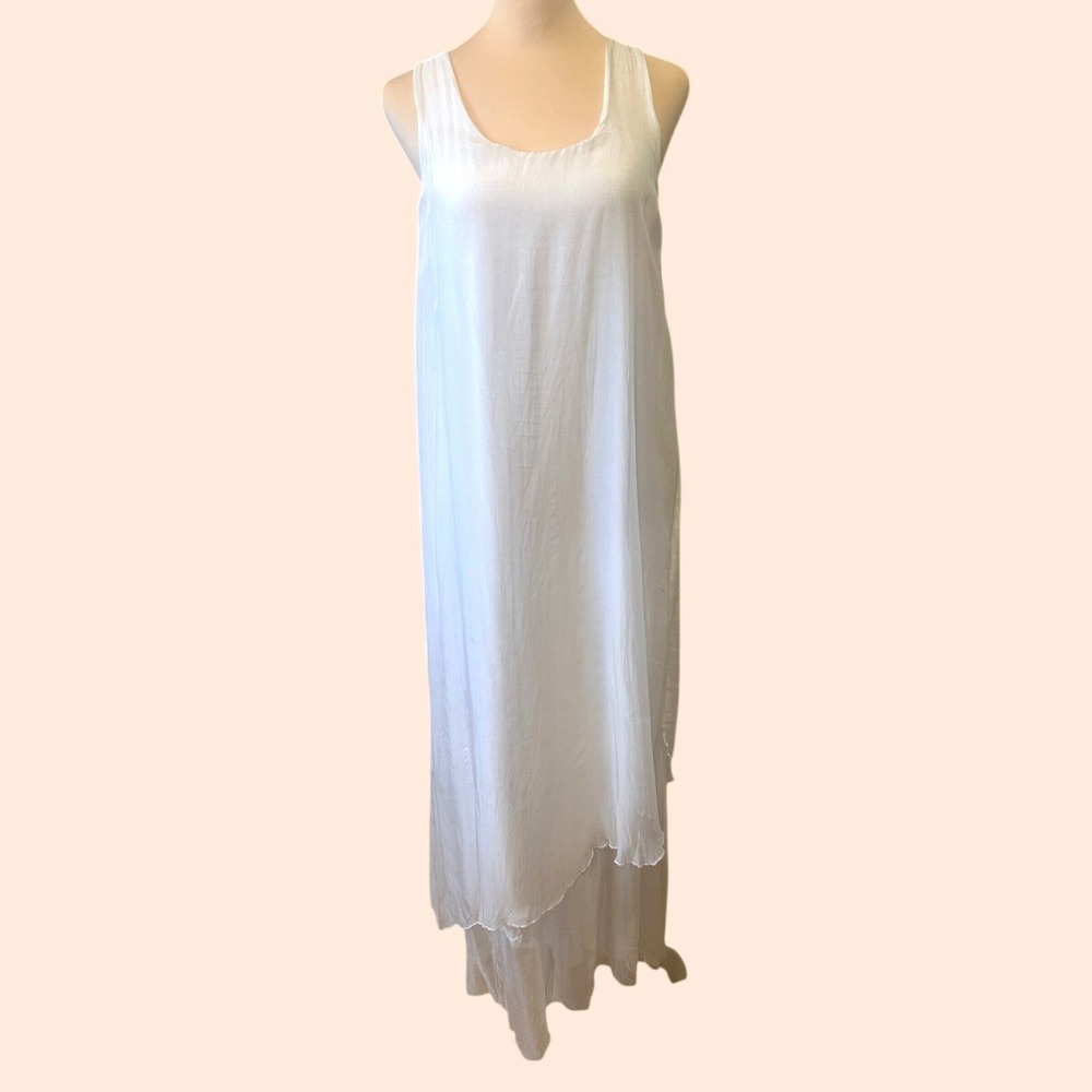 Luna Luz Silk Maxi Dress M White Layered Asymmetrical Hem Ethereal Fairy HOCONEW
